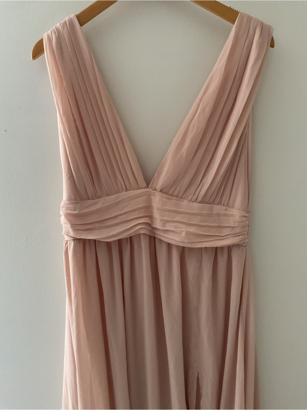Lulus Heavenly Hues Blush Pink Chiffon V-Neck Maxi Dress NWT Large - Picture 6 of 14